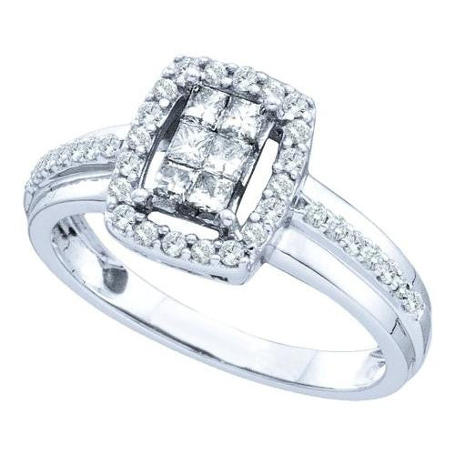 14KT White Gold 0.50CTW PRINCESS ROUND DIAMOND LADIES INVISIBLE RING