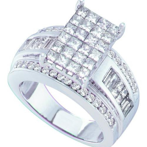 14KT White Gold 2.00CTW PRINCESS BAGGUETTE ROUND DIAMOND INVISIBLE BRIDAL RING