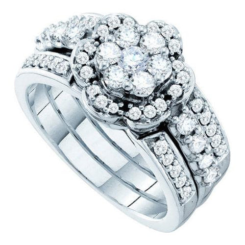 14K White-gold 1.00CTW DIAMOND LADIES FLOWER BRIDAL RING