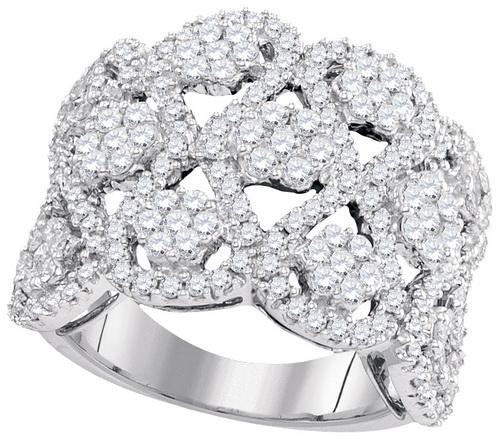 14KT White Gold 1.99CTW ROUND DIAMOND LADIES FLOWER BRIDAL RING