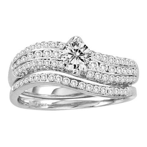 14K White-gold 1.00CTW DIAMOND 0.40CT ROUND CENTER  BRIDAL SET