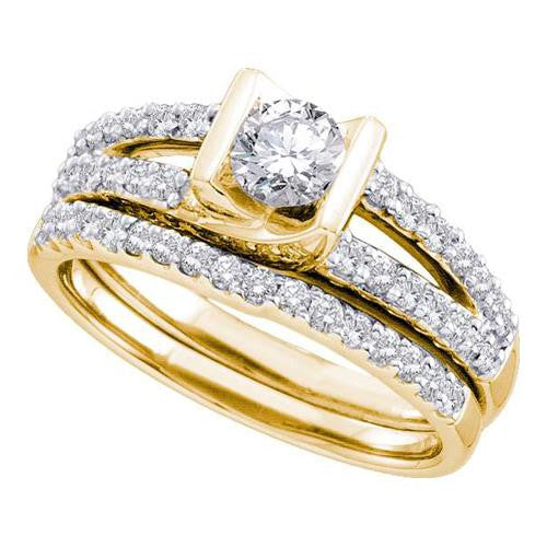 14K Yellow-gold 1.00CTW DIAMOND  0.40CT  CENTER  ROUND LADIES BRIDAL SET