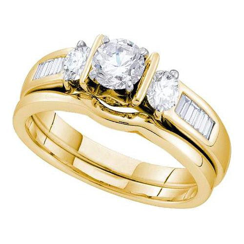 14KT Yellow Gold 1.0CTW DIAMOND 0.40CTW ROUND CENTER LADIES BRIDAL SET