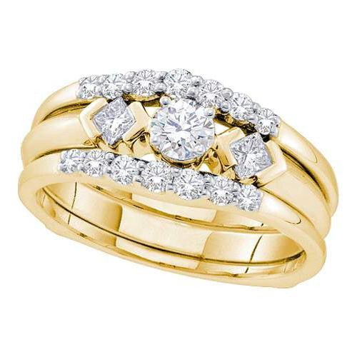 14K Yellow-gold 0.75CTW DIAMOND 0.20CTW ROUND CENTER LADIES BRIDAL SET