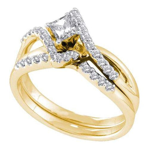 14K Yellow-gold 0.51CTW DIAMOND 0.20CTW PRINCESS CENTER LADIES BRIDAL RING