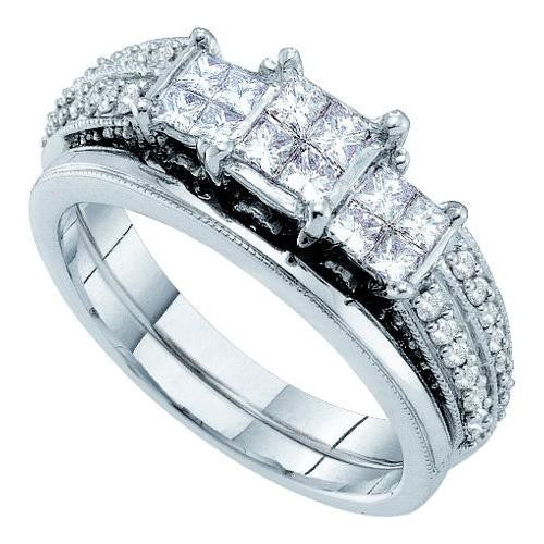 14K White-gold 1.00CTW ROUND PRINCESS CUT DIAMOND LADIES FASHION BRIDAL RING