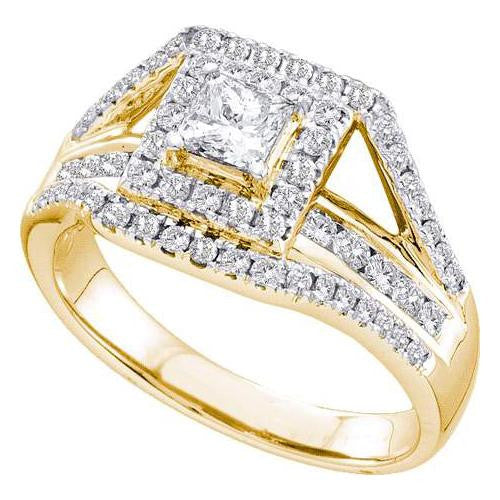 14KT Yellow Gold 1.00CTW DIAMOND 0.40CT CENTER PRINCESS  BRIDAL RING