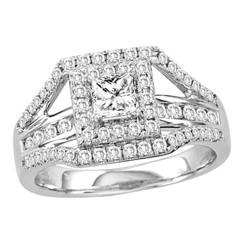 14K White-gold 1.00CTW DIAMOND 0.40CTW PRINCESS CENTER BRIDAL RING