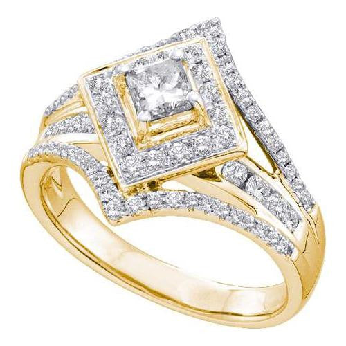 14KT Yellow Gold 1.00CTW DIAMOND  0.40CT CENTER PRINCESS  LADIES BRIDAL RING