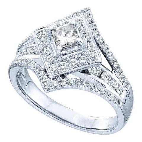 14KT White Gold 1.00CTW ROUND DIAMOND LADIES BRIDAL RING WITH 0.40CTW PRINCESS CENTER