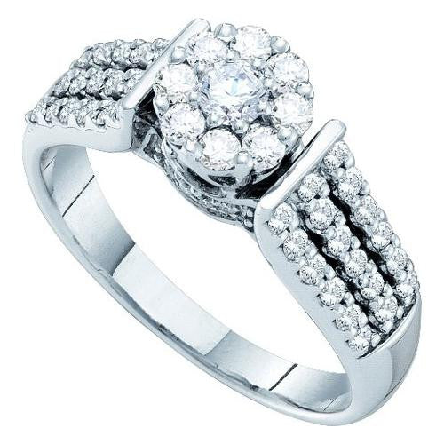 14KT White Gold 0.75CTW  ROUND DIAMOND LADIES FLOWER BRIDAL RING