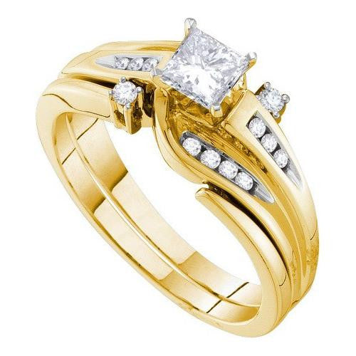 14K Yellow-gold 0.52CT DIAMOND 0.38CT CENTER PRINCESS BRIDAL  SET