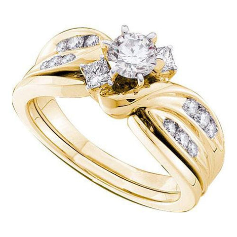 14KT Yellow Gold 0.90CTW PRINCESS  CUT ROUND DIAMOND BRIDAL SET WITH 0.40CTW CENTER ROUND