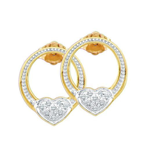 925 Sterling Silver Yellow 0.08CTW ROUND DIAMOND LADIES HEART FASHION EARRINGS