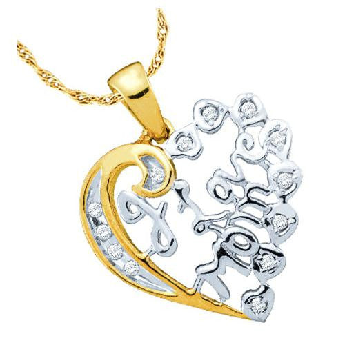 925 Sterling Silver Yellow 0.12CTW DIAMOND  HEART PENDANT