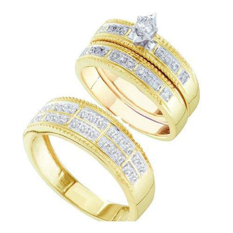 10K Yellow-gold 0.49CT DIAMOND MARQUISE CENTER TRIO SET