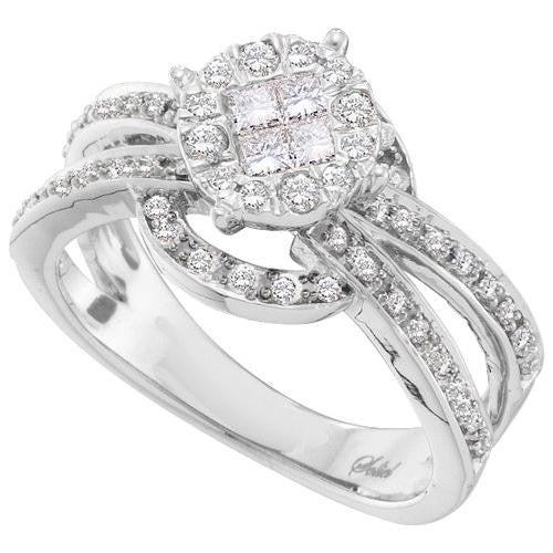 14KT White Gold 0.56CTW MARQUISE PRINCESS ROUND DIAMOND LADIES BRIDAL RING