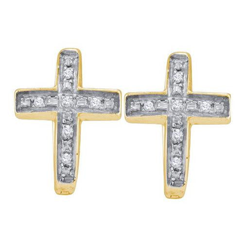 925 Sterling Silver Yellow 0.05CT DIAMOND  CROSS EARRING