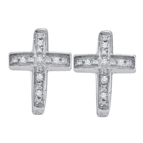 925 Sterling Silver White 0.05CT DIAMOND CROSS EARRING