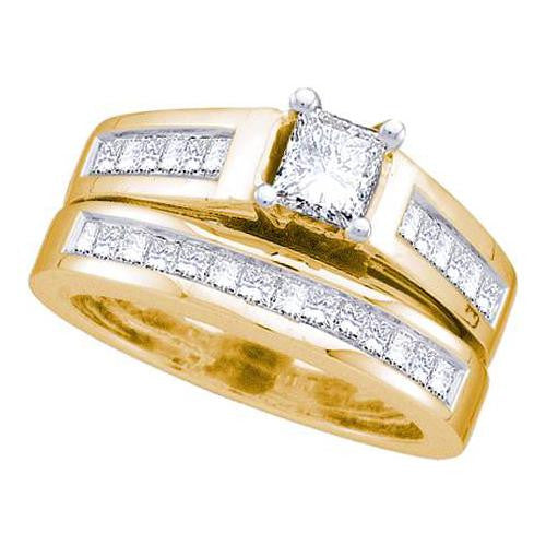 14KT Yellow Gold 1.50CTW DIAMOND LADIES BRIDAL SET WITH 0.40CT PRINCESS CENTER