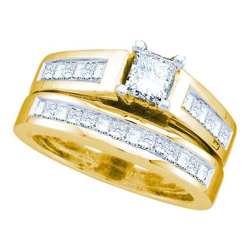 14KT Yellow Gold 1.00CTW  DIAMOND LADIES BRIDAL SET WITH 0.33CT  PRINCESS CENTER