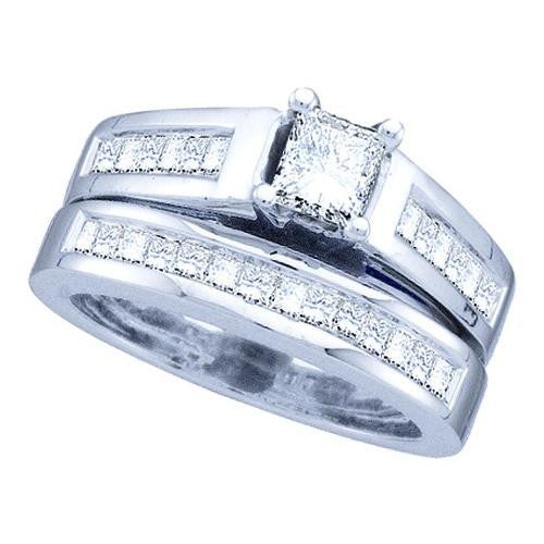 14KT White Gold 1.00CTW DIAMOND LADIES BRIDAL SET WITH 0.33CTW PRINCESS CENTER