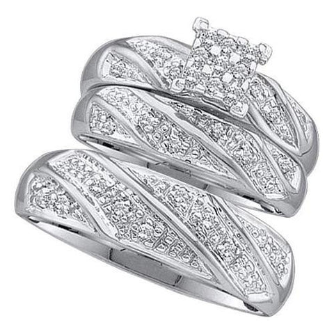 10KT White Gold 0.30CTW DIAMOND CLUSTER TRIO SET