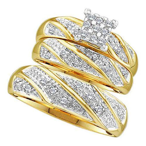 14KT Yellow Gold 0.30CT DIAMOND CLUSTER TRIO SET