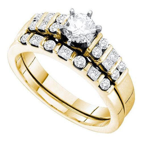 14KT Yellow Gold 1.00CTW DIAMOND 0.40CT  CENTER  ROUND  BRIDAL SET