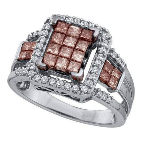 14K White-gold 1.01CTW COGNAC DIAMOND LADIES INVISIBLE RING