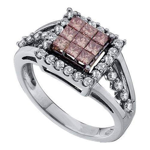 14KT White Gold 1.00CTW COGNAC DIAMOND LADIES INVISIBLE  RING