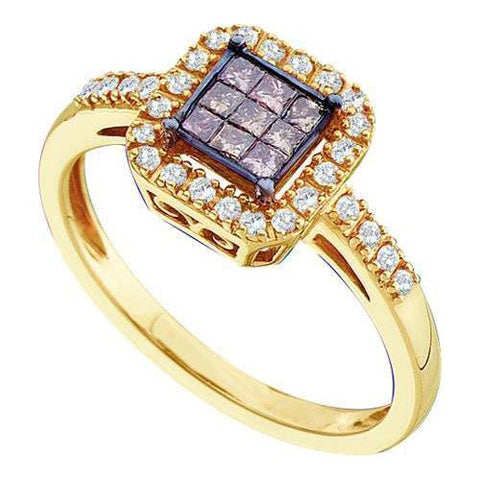 14KT Yellow Gold 0.33CTW COGNAC DIAMOND LADIES  INVISIBLE RING