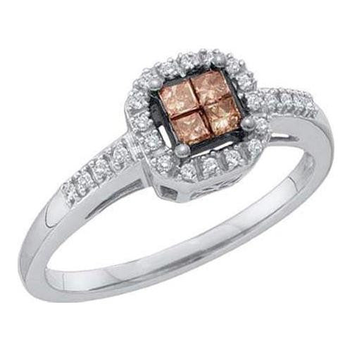 14KT White Gold 0.25CTW COGNAC DIAMOND INVISIBLE LADIES  RING