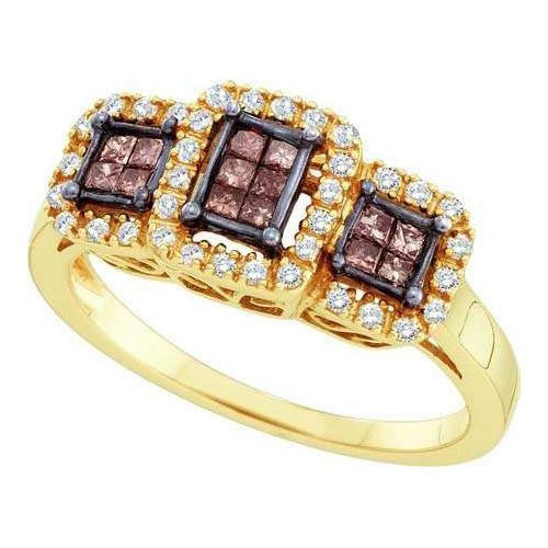 14KT Yellow Gold 0.40CTW COGNAC DIAMOND LADIES INVISIBLE  RING