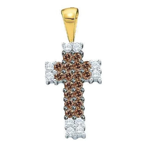 14KT Yellow Gold 0.25CTW COGNAC DIAMOND LADIES CROSS PENDANT