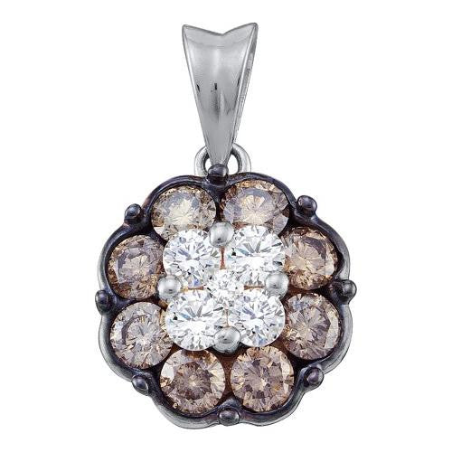 14K White-gold 1.00CT COGNAC DIAMOND  FLOWER PENDANT