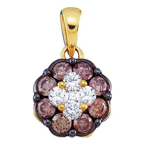 14KT Yellow Gold 0.50CTW COGNAC DIAMOND LADIES  FLOWER PENDANT