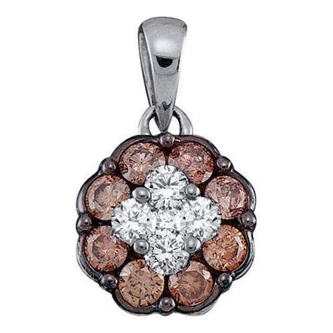 14KT White Gold 0.50CTW COGNAC DIAMOND LADIES FLOWER PENDANT