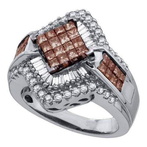 14KT White Gold 1.50CTW COGNAC DIAMOND LADIES INVISIBLE RING