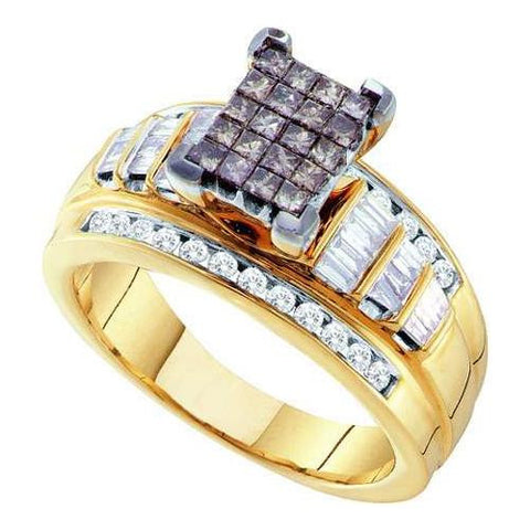 14KT Yellow Gold 1.00CTW COGNAC DIAMOND LADIES INVISIBLE RING