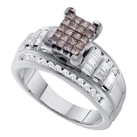 14KT White Gold 1.00CTW COGNAC DIAMOND INVISIBLE RING