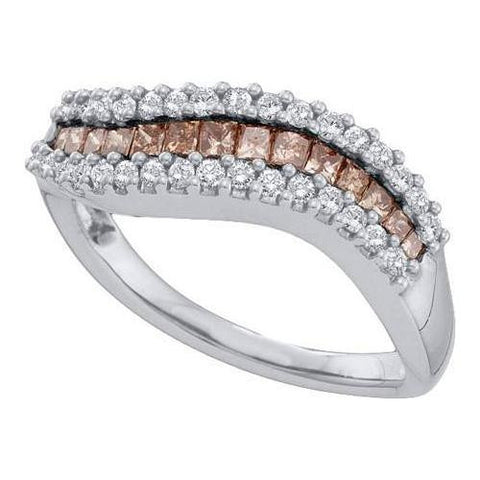 14KT White Gold 0.67CTW COGNAC DIAMOND LADIES FASHION BAND