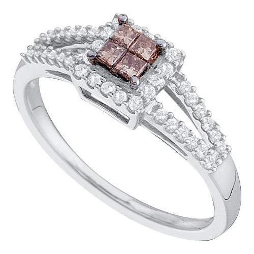 14KT White Gold 0.33CTW COGNAC DIAMOND LADIES INVISIBLE RING