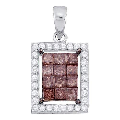 14KT White Gold 1.00CT COGNAC DIAMOND LADIES INVISIBLE PENDANT