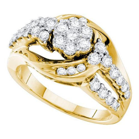 14KT Yellow Gold 1.01CTW  DIAMOND FLOWER  RING