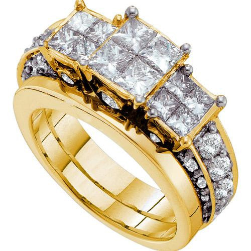 14K Yellow-gold 2.99CTW PRINCESS ROUND DIAMOND LADIES INVISIBLE BRIDAL SET