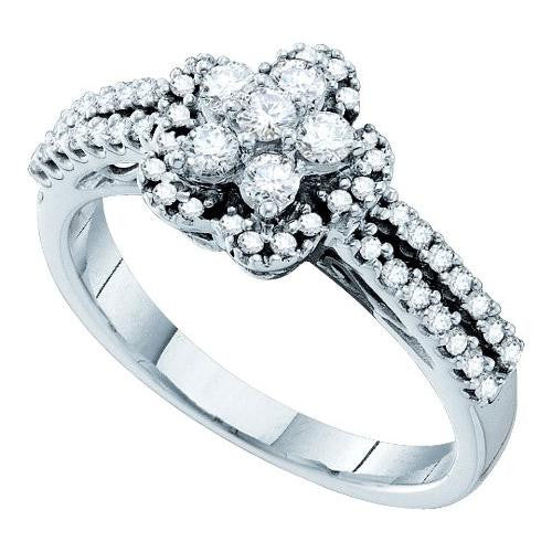 14KT White Gold 0.50CTW DIAMOND FLOWER RING