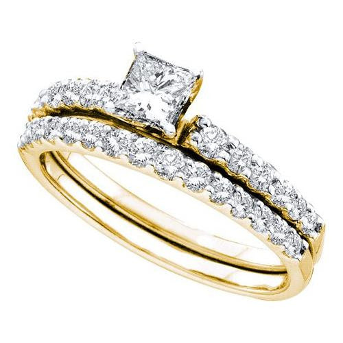 14KT Yellow Gold 1.0CTW DIAMOND  0.40CT CENTER  PRINCESS BRIDAL SET