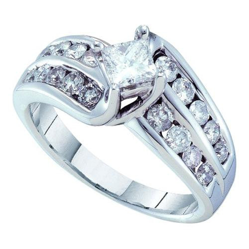 14KT White Gold 1.45CTW  DIAMOND 0.38CTW  CENTER PRINCESS BRIDAL RING