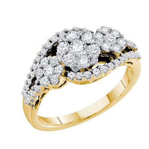 14KT Yellow Gold 1.00CTW  DIAMOND LADIES 3 FLOWER  RING